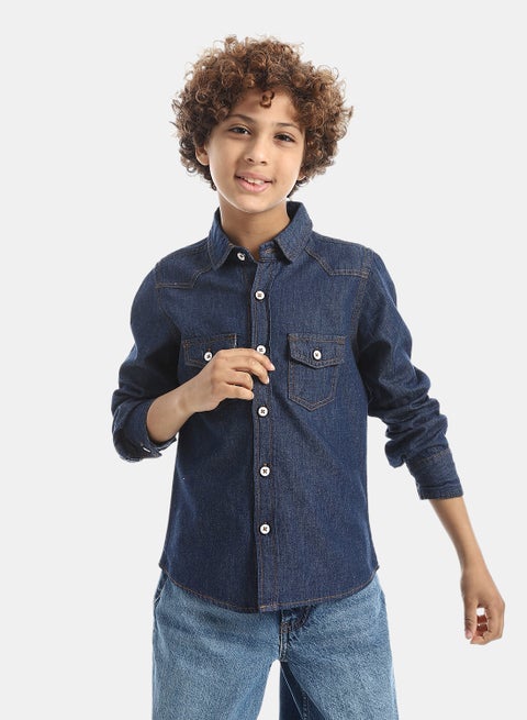 Casual Long-Sleeve Boy's Shirt_Dark Blue